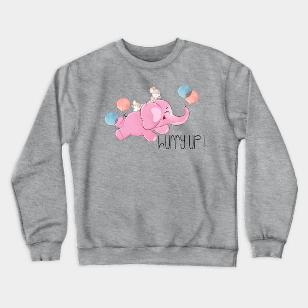 Baby Elephant Mouse Flying Crewneck Sweatshirt by Mako Design 